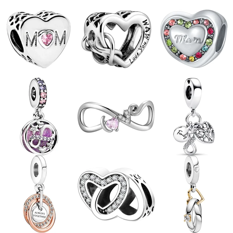 

New Infinite Heart Eternal Love Mom Family Pendant Fashion Beads Fit Original Pandora Charms Silver Color Bracelet Women Jewelry