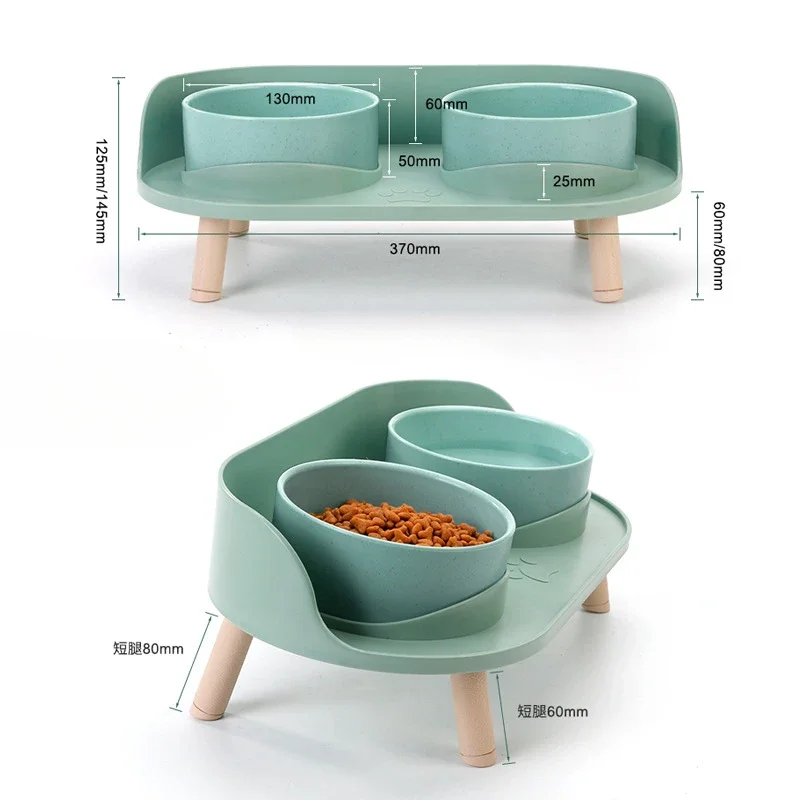 

Double Feeder Bowls Water Food Feeding Dish Kitten Pet Puppy Bowl Plastic Dog Height Adjustable Elevated Pets Supplies Cat