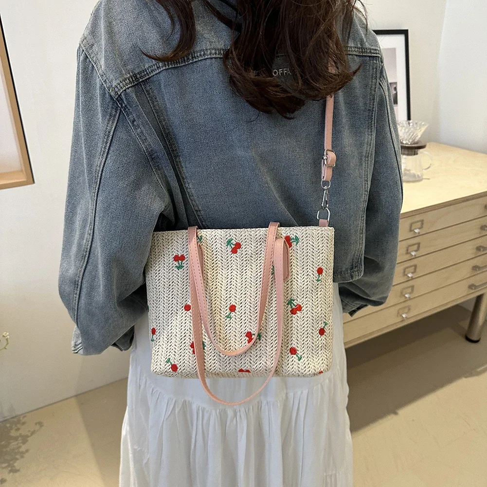 Cherry Straw Woven Tote - Multi-Way Raffia Summer Shopper Bag 6 S9cff2cb9262d4ef6a8fe826b99ee3706l