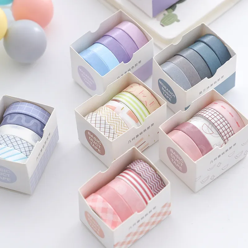 

1set 5 Rolls Basic Series Journal Colourful Washi Tape Scrapbooking Morandi Color Masking Tape Journaling Material