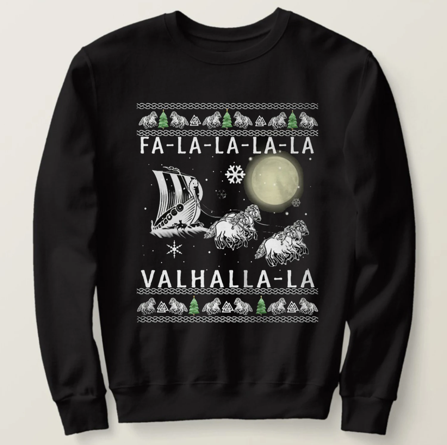 

Fa La La Valhalla Ugly Christmas Sweater Viking'er Dragon Boat Sledge Sweatshirts New 100% Cotton Casual Mens Hoodie Streetwear
