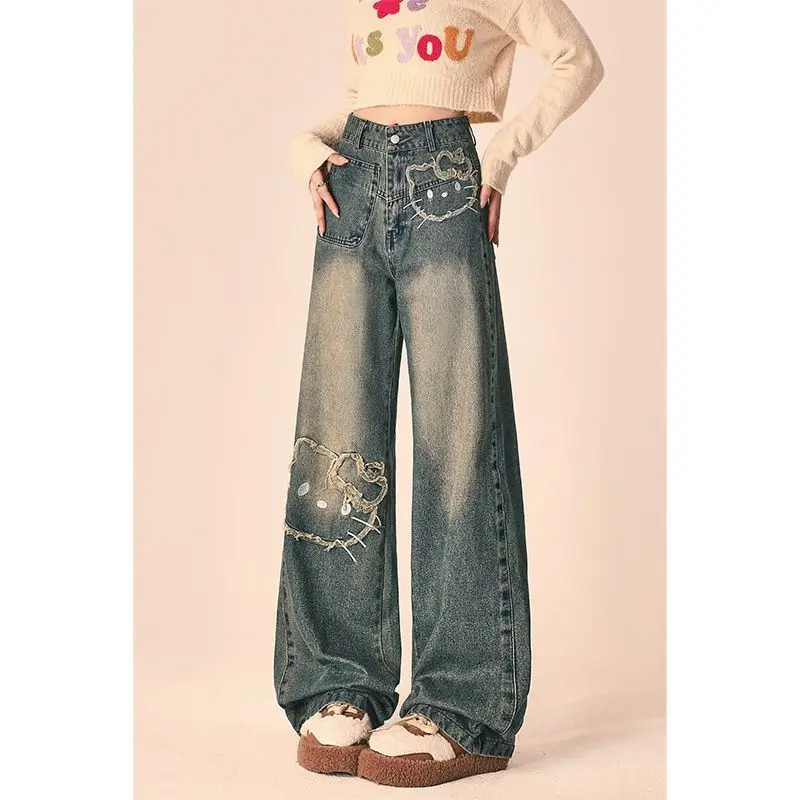 Kawaii Sanrio Hello Kitty Jeans Winter Distressed Blue Jeans Women Autumn Winter with Retro Design Casual Loose Wide Leg Pants
Kawaii Sanrio Hello Kitty Jeans Winter Distressed Blue Jeans Women Autumn Winter with Retro Design Casual Loose Wide Leg Pants