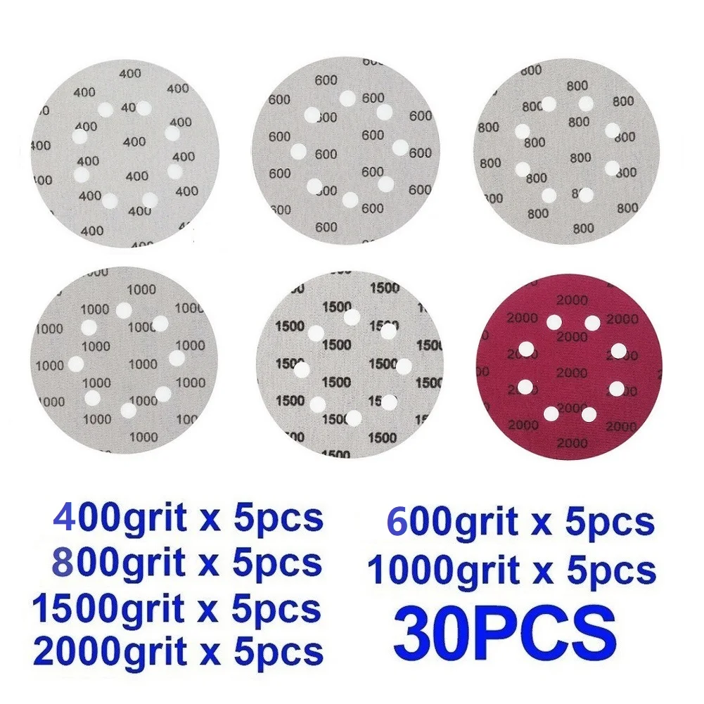 30pcs 5 Inch 8 Hole Sanding Discs Hook & Loop Wet Dry Sandpaper 400-2000 Grit For Grinding And Polishing Metal Wood Stone
30pcs 5 Inch 8 Hole Sanding Discs Hook & Loop Wet Dry Sandpaper 400-2000 Grit For Grinding And Polishing Metal Wood Stone