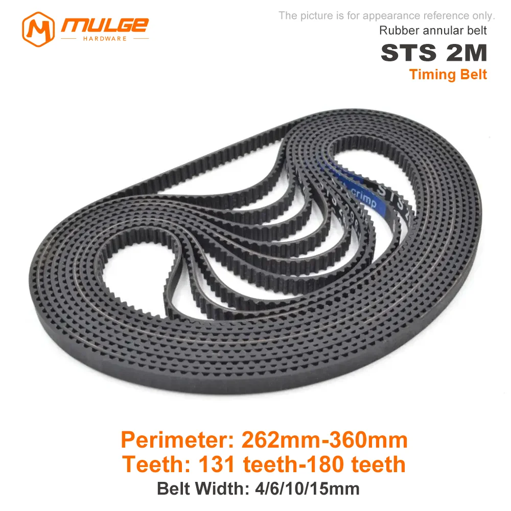 

S2M Belt 262-360mm Length Width 4/6/10/15mm STS S2M Closed-loop Synchronous Rubber Timing Belts