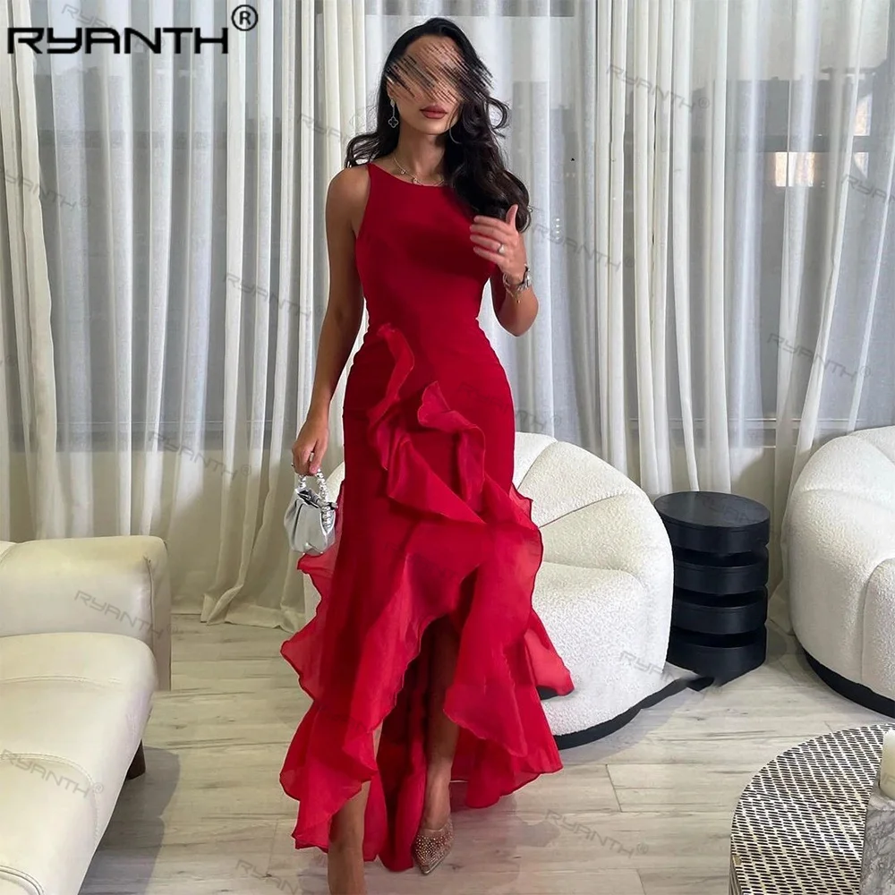

Ryanth Red Mermaid Evening Dresses Women Party Side Split Prom Dress Celebrity Dress Stain Backless O-Neck robes de soirée 2024