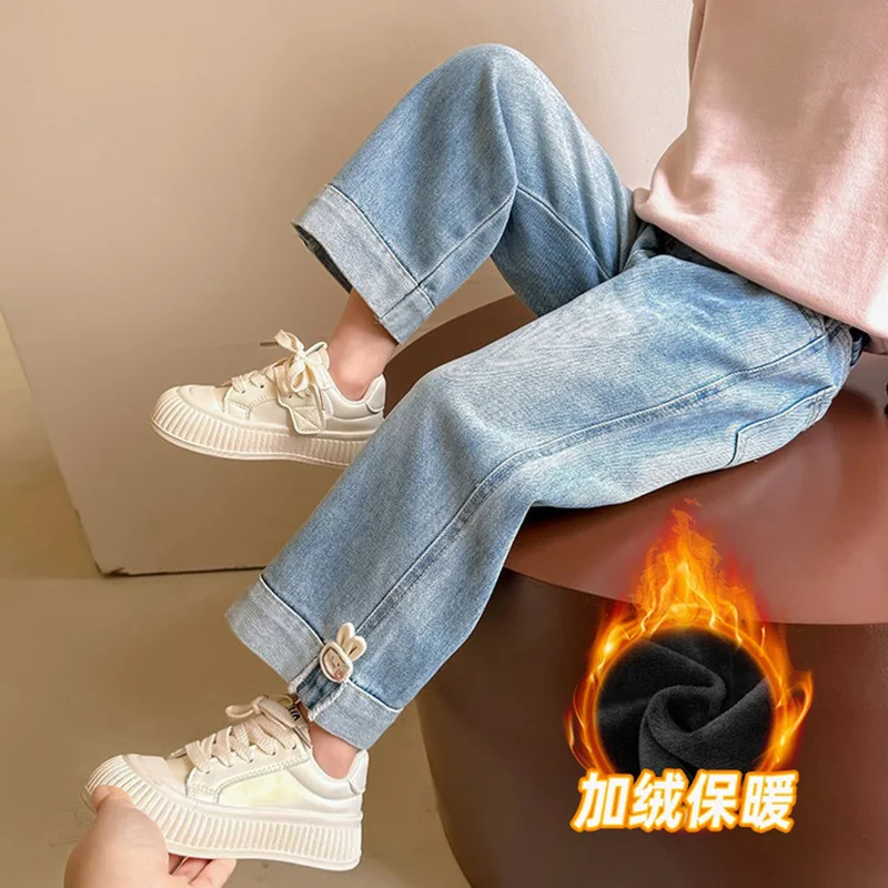 بنطلون جينز جديد للأطفال لعام 2026 مبطن بالصوف، سروال حراري دافئ للخريف والشتاء، بنطلون دنيم أنيق للفتيات، ملابس سفلية كاجوال للأطفال من 3-8 سنوات بنطلون جينز جديد للأطفال لعام 2026 مبطن بالصوف، سروال حراري دافئ للخريف والشتاء، بنطلون دنيم أنيق للفتيات، ملابس سفلية كاجوال للأطفال من 3-8 سنوات