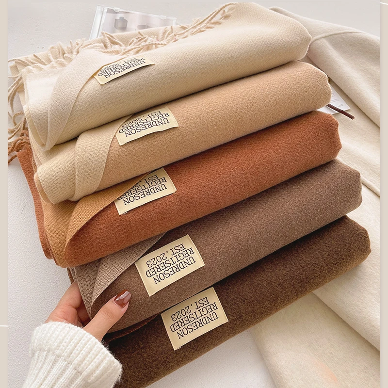 

Winter Cashmere Scarves Women Warm Shawls Thick Wraps Fashion Solid Colors Pashmina Neck Scarfs For Ladies Long Shawl Tassels