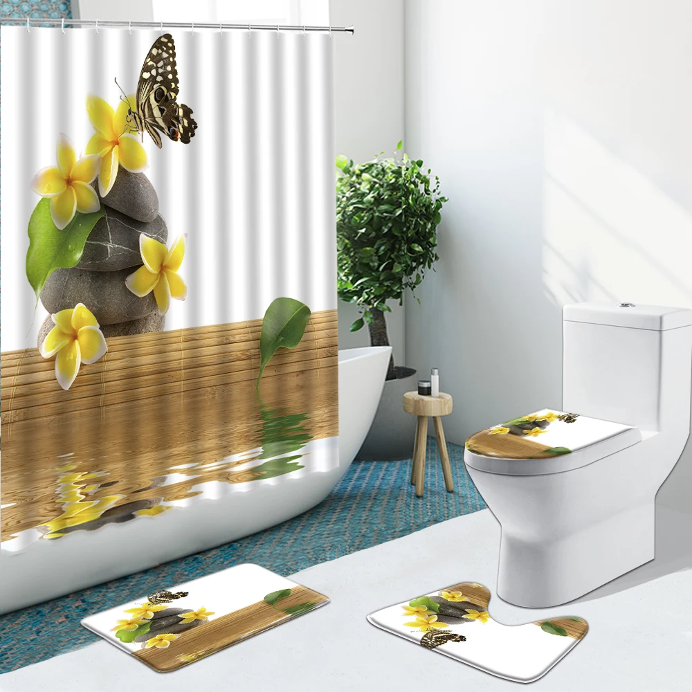 Zen Stone Lotus Butterfly Bathroom Set Shower Curtain Fabric Desert Bamboo Non-Slip Rugs Flannel Toilet Carpet Cover With Hooks
Zen Stone Lotus Butterfly Bathroom Set Shower Curtain Fabric Desert Bamboo Non-Slip Rugs Flannel Toilet Carpet Cover With Hooks