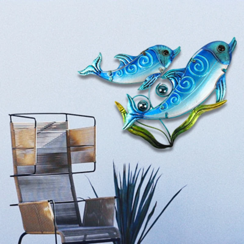 

Turtle and dolphin series handicrafts, iron glass decorative wall hangings, marine element home interior wall decorations Gift