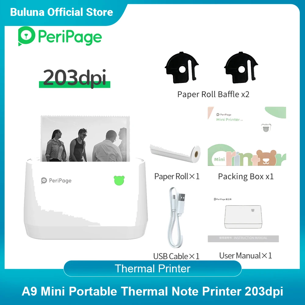 PeriPage A9 Mini Portable Thermal Note Printer 203dpi BT Pocket Photo Mobile Printer Label Maker Sticker Support 56mm/77mm Paper
PeriPage A9 Mini Portable Thermal Note Printer 203dpi BT Pocket Photo Mobile Printer Label Maker Sticker Support 56mm/77mm Paper