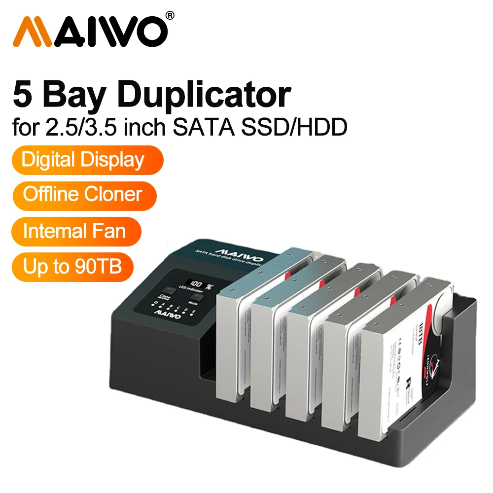 

MAIWO 5 Bay HDD Docking Station USB 3.0 To SATA External Hard Drive with Offline Clone Digital Display for 2.5/3.5 Inch HDD/SSD