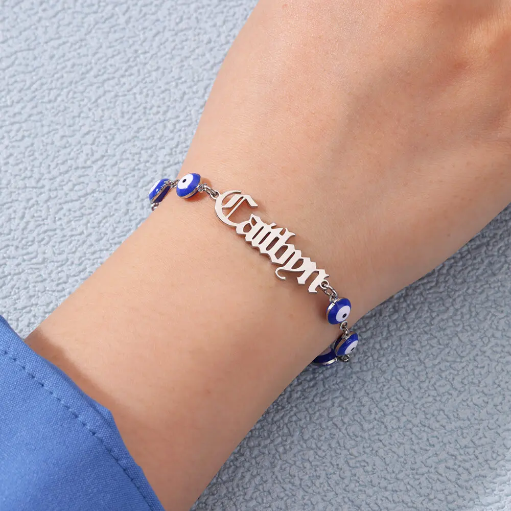 Personalized Custom Name Bracelets For Women Stainless Steel Old English Name Bracelet Boho Evil Eye Chain Summer Beach Jewelry
Personalized Custom Name Bracelets For Women Stainless Steel Old English Name Bracelet Boho Evil Eye Chain Summer Beach Jewelry