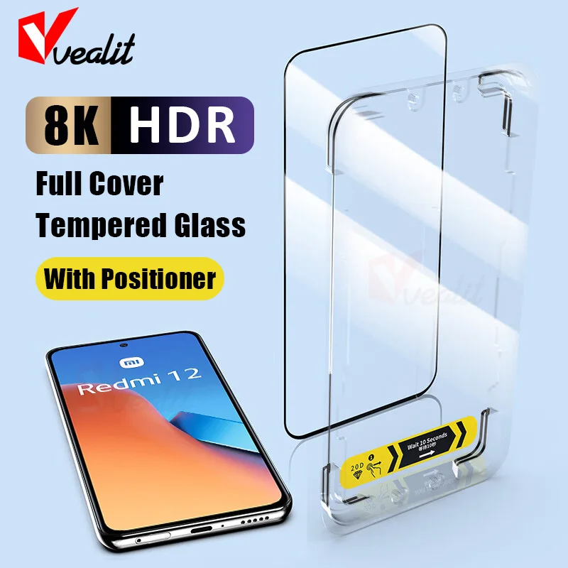 

Easy Install Removal Kit Full Cover Tempered Glass For Xiaomi Redmi 12 12C K60 Note 10 11 11E 12R 11T Pro Plus Screen Protector