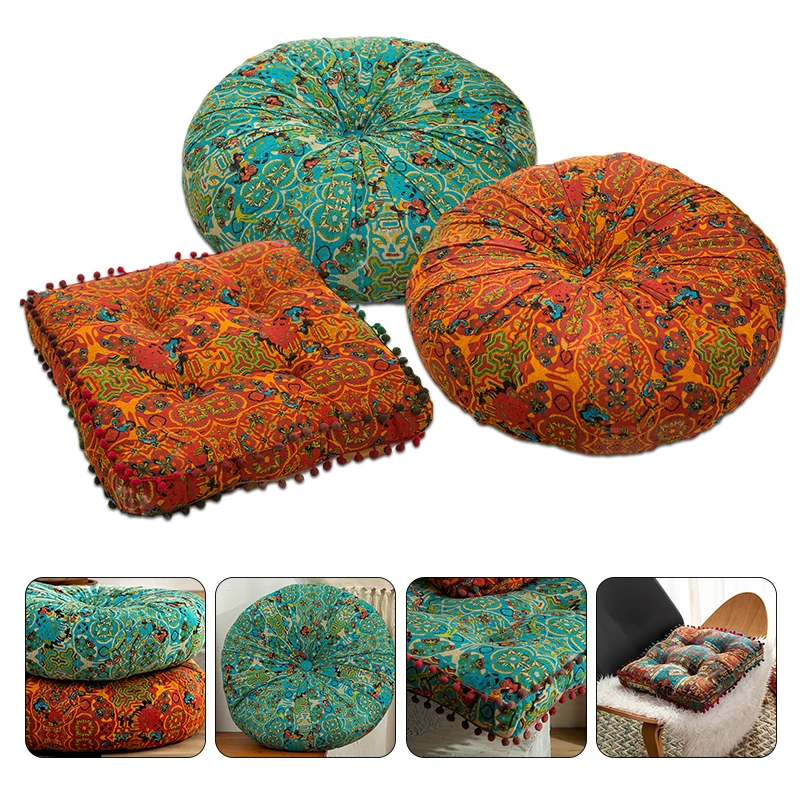 

Cotton Linen Square Seat Cushion Thicken Chair Pad Bay Window Tatami Mat Round Moroccan Futon Floor Cushion Boho Home Decor