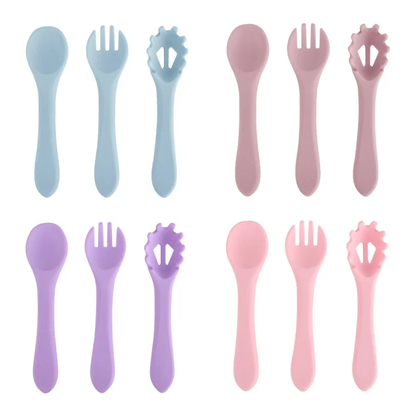 

3pcs Silicone Spoon Fork for Baby Utensils Set Food Toddler Learn To Eat Training Feeding Soft Fork Cutlery Children's Tableware