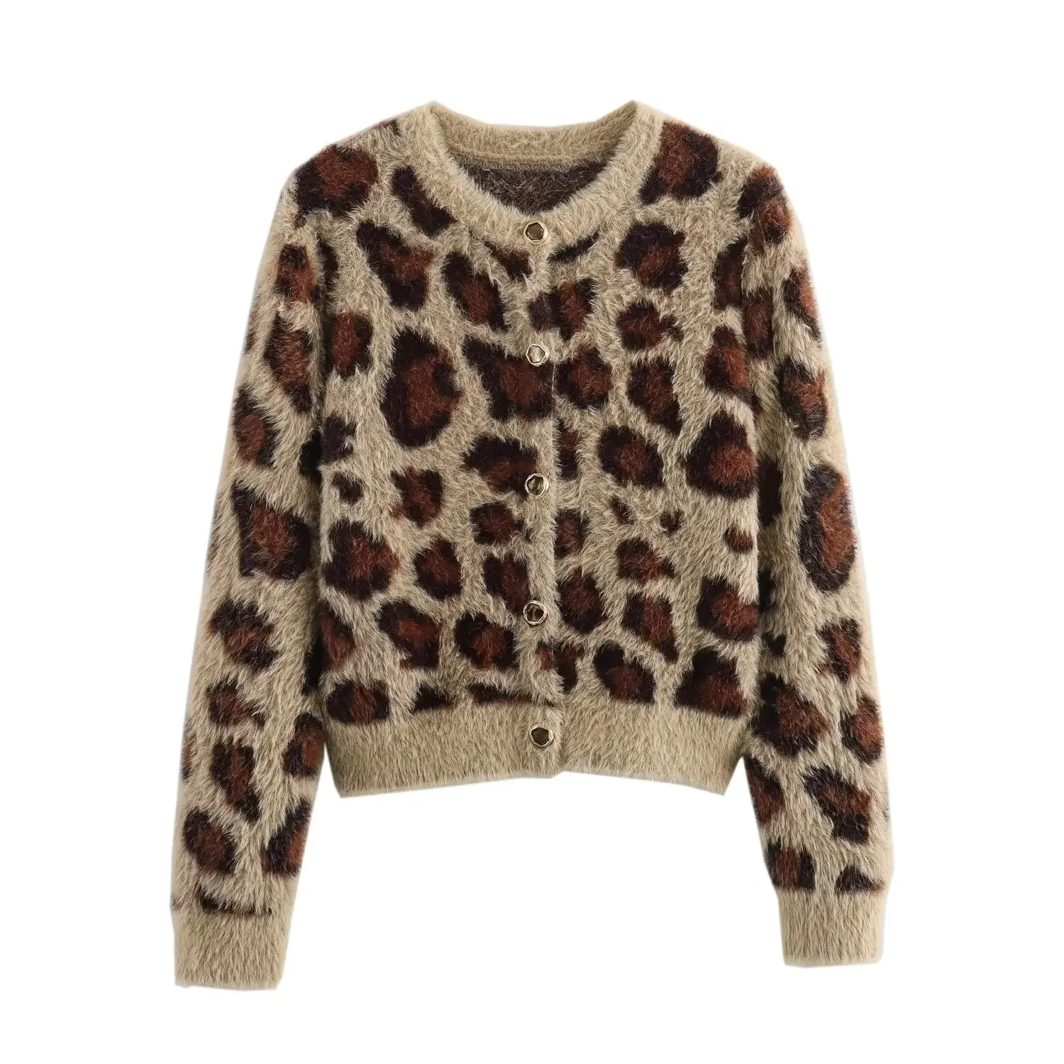 

Maxdutti For 2024 Spring Sweaters Knitwear Cardigans High Street Fashion Leopard Pattern Single Breasted Knitted Coat Women