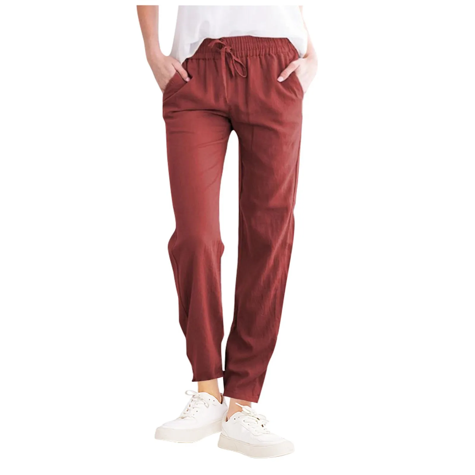 Women Casual Cotton And Linen Solid Drawstring Elastic Waist Long Straight Pants Casual Straight Loose Trousers Pantalon Femme
Women Casual Cotton And Linen Solid Drawstring Elastic Waist Long Straight Pants Casual Straight Loose Trousers Pantalon Femme