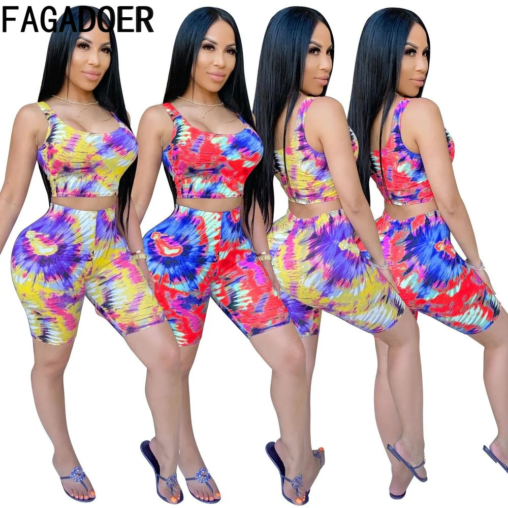 Модные шорты с принтом FAGADOER, комплект из двух предметов, женский укороченный топ без рукавов и узкие шорты, спортивные костюмы, женская повседневная одежда 
Модные шорты с принтом FAGADOER, комплект из двух предметов, женский укороченный топ без рукавов и узкие шорты, спортивные костюмы, женская повседневная одежда