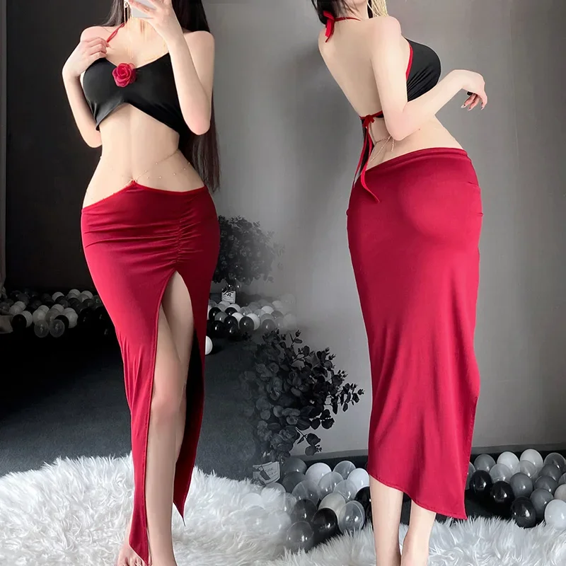 Sexy Underwear Role Play Women Cosplay Costume Gold Decorated Nightgowns Girl Shiny Halter Hollow Top with Dress Erotic Suit
Sexy Underwear Role Play Women Cosplay Costume Gold Decorated Nightgowns Girl Shiny Halter Hollow Top with Dress Erotic Suit
