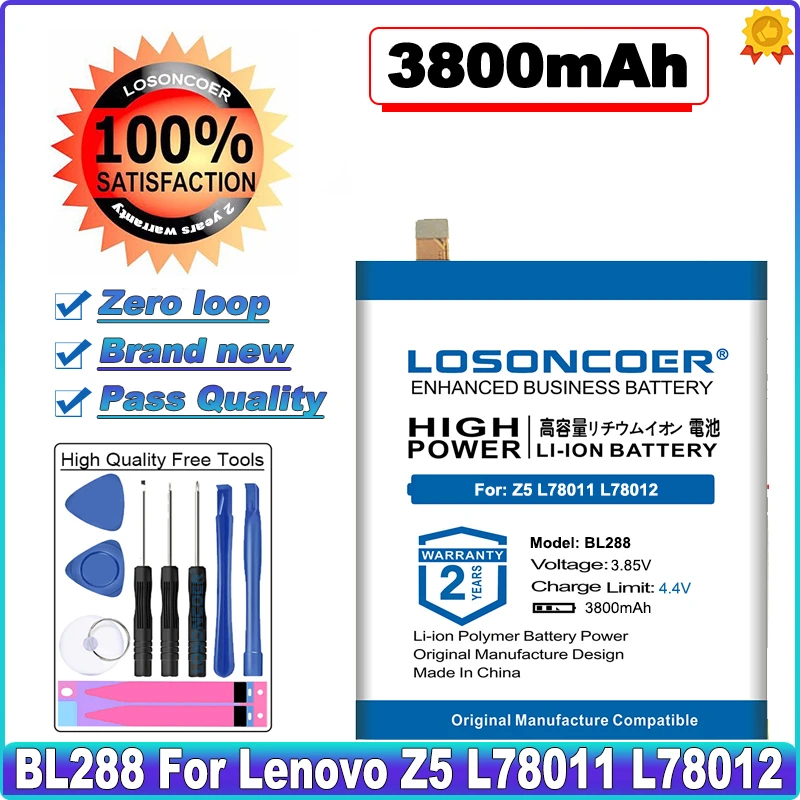 LOSONCOER BL288 Battery 3800mAh for Lenovo Z5 L78011 L78012 Mobile Phone Battery Free tools Stand Holder Stickers
LOSONCOER BL288 Battery 3800mAh for Lenovo Z5 L78011 L78012 Mobile Phone Battery Free tools Stand Holder Stickers