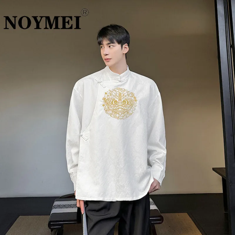 

Новинка от NOYMEI, рубашка в китайском стиле с вышивкой и длинными рукавами, повседневная мужская рубашка с воротником-стойкой и пуговицами с узлом, весна 2024, WA4327