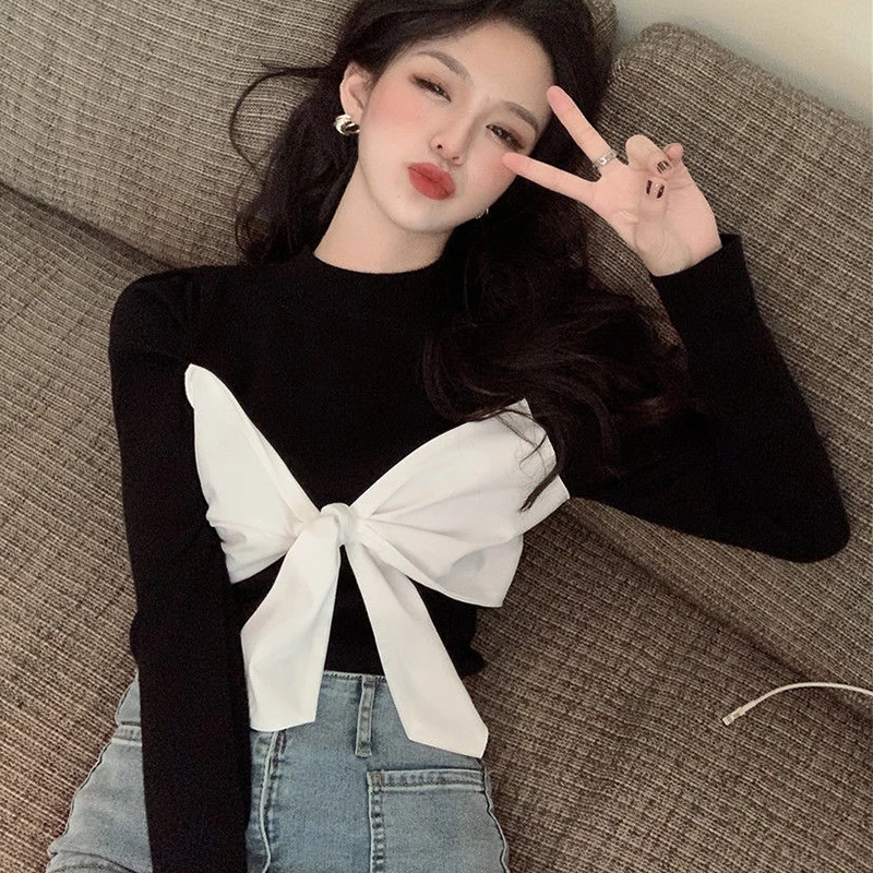 Half High Collar Bottomed T-shirt Women Tshirt Spring And Autumn New Fashion Splicing Bow Tie Slim Fitting Long Sleeve Shirt
Half High Collar Bottomed T-shirt Women Tshirt Spring And Autumn New Fashion Splicing Bow Tie Slim Fitting Long Sleeve Shirt