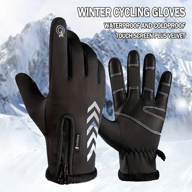

Зимние теплые водонепроницаемые флисовые перчатки с пальцами для езды на велосипеде, занятий спортом на открытом воздухе, бега, езды на мотоцикле, лыжах, сенсорных экранов