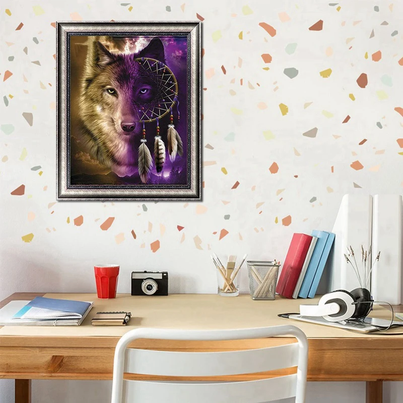 

5D Wolf With Dream Catcher Full Drill Diamond Painting Kits Embroidery Art Mural For Home Entrance Living Room 30X40cm