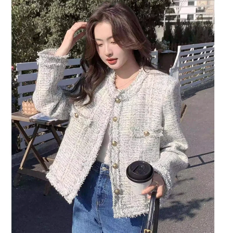 

French Woolen Jacket Women Korean Round Neck Tassels Fashion Single Breasted High-end Celebrity Temperament Loose Winter Coat