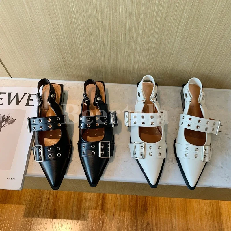 Metal Belt Buckle Low Block Heels Pumps Woman Pointed Toe Back Strap Slingback Sandals Elegant Banquet Dress Casual Flat Shoes
Metal Belt Buckle Low Block Heels Pumps Woman Pointed Toe Back Strap Slingback Sandals Elegant Banquet Dress Casual Flat Shoes