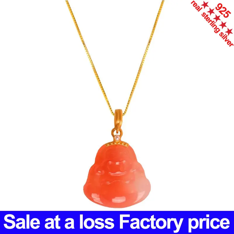 New S925 Silver Set Crimson Agate Buddha Necklace Pendant Exquisite Women's Neck Jewelry Fashion Jewelry with Chain
New S925 Silver Set Crimson Agate Buddha Necklace Pendant Exquisite Women's Neck Jewelry Fashion Jewelry with Chain