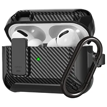 for Airpods Pro 2 Generation 2nd 1st Case Secure Lock Clip Carbon Fiber Hard Shell Case Cover with Keychain for AirPods 3 2 Case