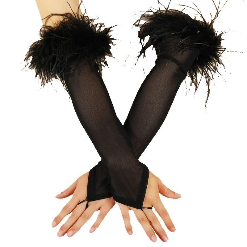 Halloween gloves Euro-American bridal party ball gloves Fashion hook finger mesh lace black feather gloves C062-9
Halloween gloves Euro-American bridal party ball gloves Fashion hook finger mesh lace black feather gloves C062-9