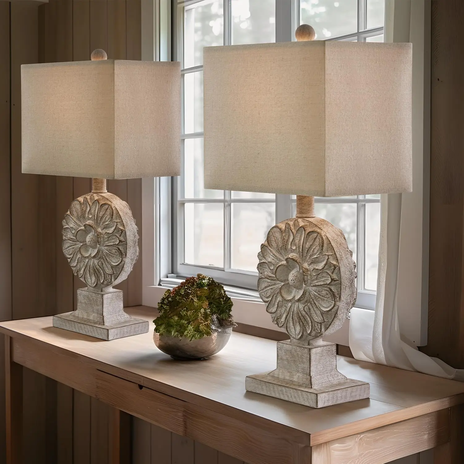 Farmhouse Vintage Table Lamps Set of 2 Traditional Carved Floral Bedside Lamps Nightstand Bedside Lamp for Bedroom Living Room R
Farmhouse Vintage Table Lamps Set of 2 Traditional Carved Floral Bedside Lamps Nightstand Bedside Lamp for Bedroom Living Room R
