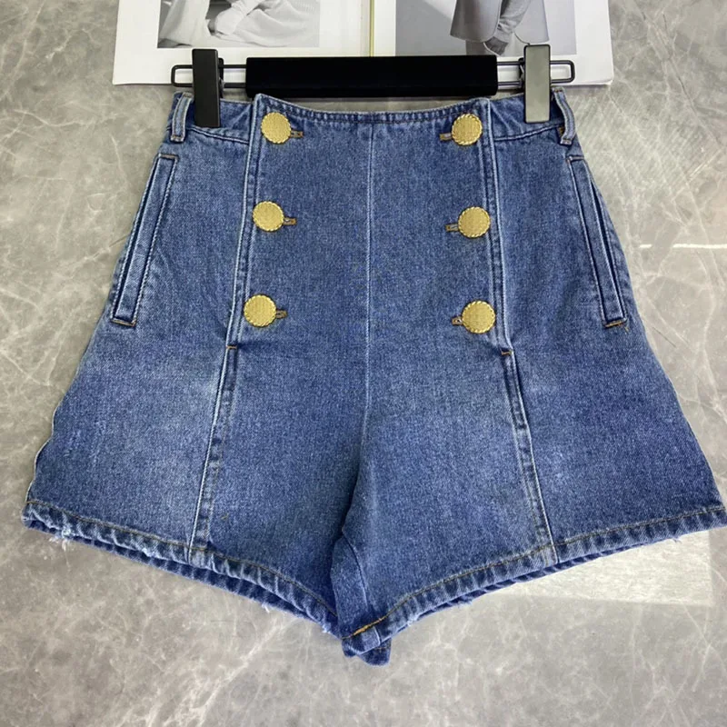 Vintage Women's 100%Cotton Blue Denim Shorts Fashion High Waist Gold Buttons Hot Short Street Wear 2024 Sexy Y2K Clothing Runway
Vintage Women's 100%Cotton Blue Denim Shorts Fashion High Waist Gold Buttons Hot Short Street Wear 2024 Sexy Y2K Clothing Runway