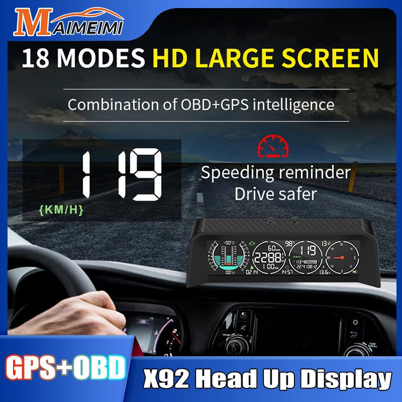 X92 Car Head Up Display Smart GPS OBD HUD Off-road Intelligent Level Altitude Meter Speedometer Tachometer Time Voltage Compass
X92 Car Head Up Display Smart GPS OBD HUD Off-road Intelligent Level Altitude Meter Speedometer Tachometer Time Voltage Compass