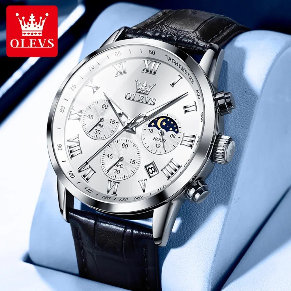 

OLEVS 5529 Men's Watch Top Luxury Business Multi functional Waterproof Watch Casual Leather Strap Quartz Men Watch Reloj Hombres
