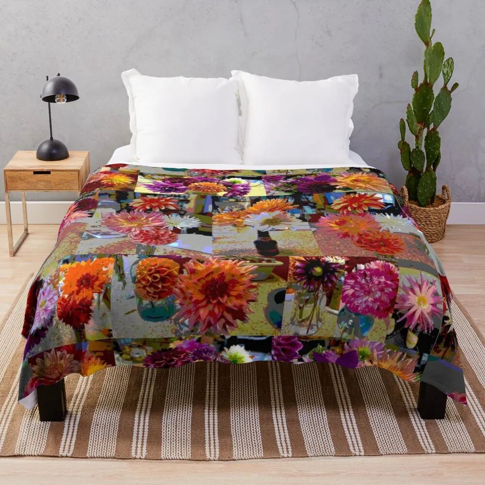 

Posterized Dahlias all in a row Throw Blanket Nap For Sofa Thin warm for winter Bed linens Blankets