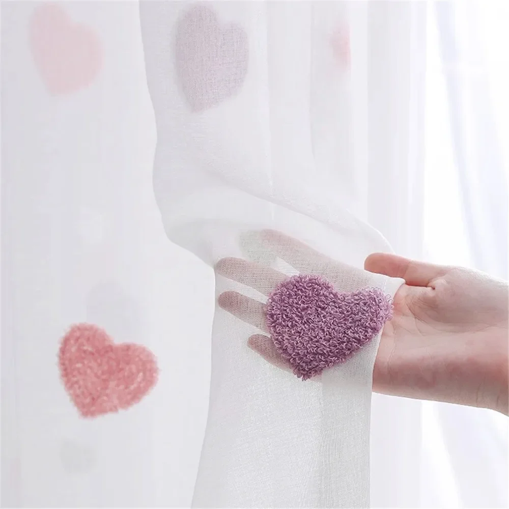 

Children Heart Tulle Curtains For Kids Girls Bedroom Cartoon Embroidered Sheer Curtain For Living Room Drapes Custom Cortinas