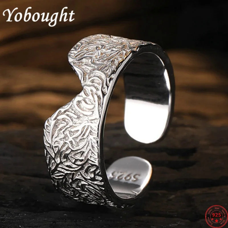 

S925 sterling silver rings for women men new fashion irregular tin foil texture opening V-shaped punk jewelry Christmas gift