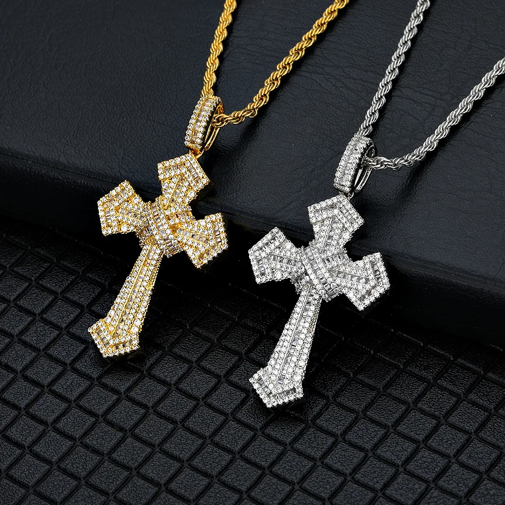 Hiphop 3A Zircon Cross Pendant Necklace for Men Punk Jewelry Gold Plated Religiou Necklaces with 24in Rope Chain Stainless Steel
Hiphop 3A Zircon Cross Pendant Necklace for Men Punk Jewelry Gold Plated Religiou Necklaces with 24in Rope Chain Stainless Steel