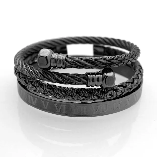 

Fashion Black Color Stainless Steel Clasp Twisted Black Cuff Cable Bangles Bracelets Jewelry Men Women Gift