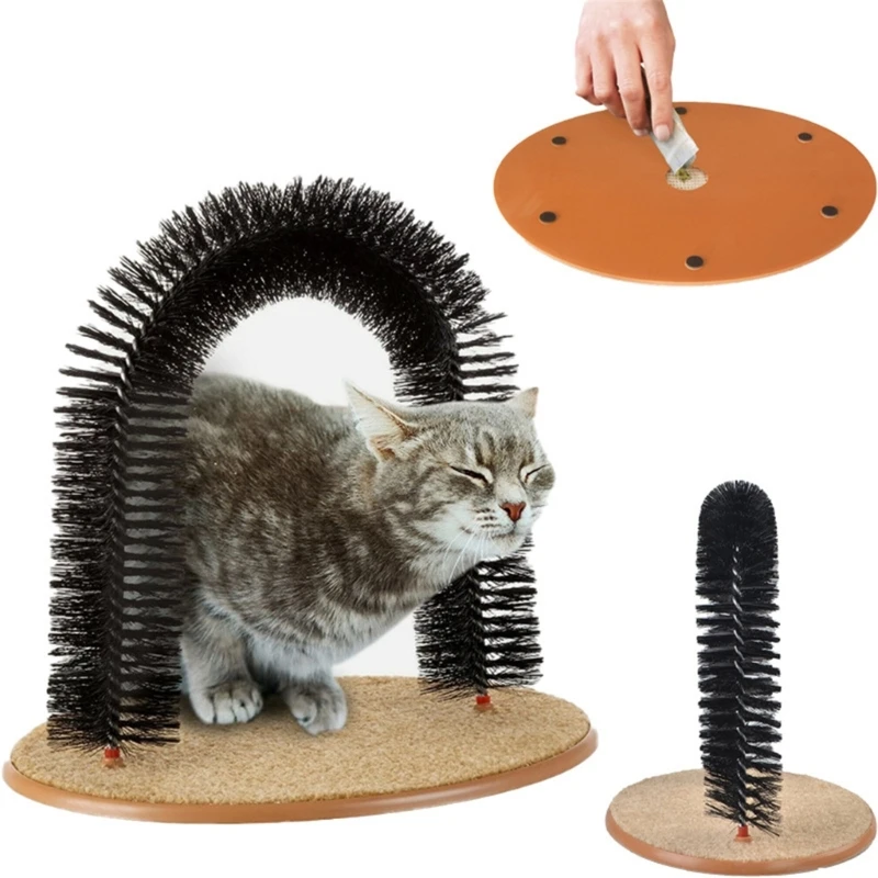 

Cat Scratcher Arch Cat Scratching Post Board with Brush Interactive Boredom Cat Scratching Arch Toy Kitten Grooming Tool 6XDE