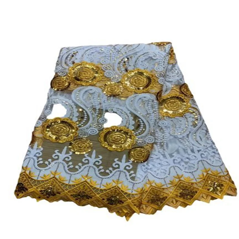 African Lace Fabric WithYellow/White/Gold Sequins 2023 High Quality Lace Nigerian Embroidery Lace Fabrics For Wedding Sewing
African Lace Fabric WithYellow/White/Gold Sequins 2023 High Quality Lace Nigerian Embroidery Lace Fabrics For Wedding Sewing