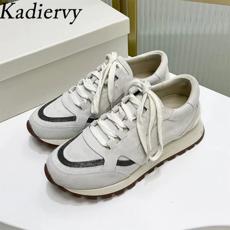 Casual Sneakers Women Lace Up Chain String Bead Outdoors Running Shoes Lady Cow Suede Patchwork Leisure Flat Sneakers Woman
Casual Sneakers Women Lace Up Chain String Bead Outdoors Running Shoes Lady Cow Suede Patchwork Leisure Flat Sneakers Woman