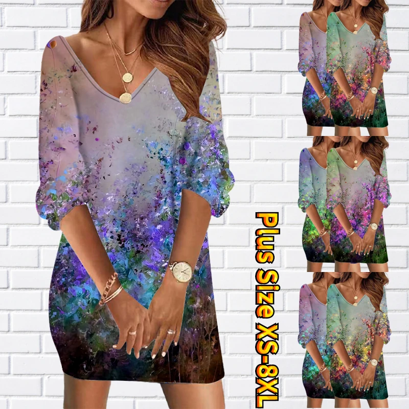 Women's Elegant V-neck Short Skirts Casual Three-quarter Sleeve Dress Fall Everyday Party Skirt Winter Vintage Print Mini Skirt
Women's Elegant V-neck Short Skirts Casual Three-quarter Sleeve Dress Fall Everyday Party Skirt Winter Vintage Print Mini Skirt