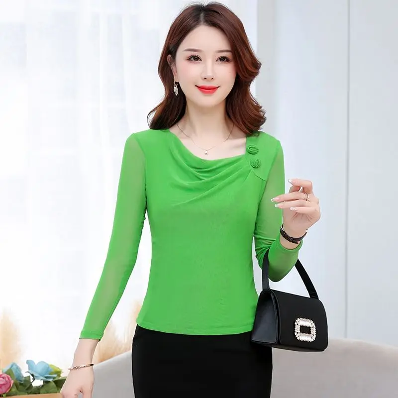 Spring Autumn New Mesh Bottoming Shirt Women's Slim Fit Long Sleeve T-shirt Solid Color Pulloves Top M-4XL
Spring Autumn New Mesh Bottoming Shirt Women's Slim Fit Long Sleeve T-shirt Solid Color Pulloves Top M-4XL