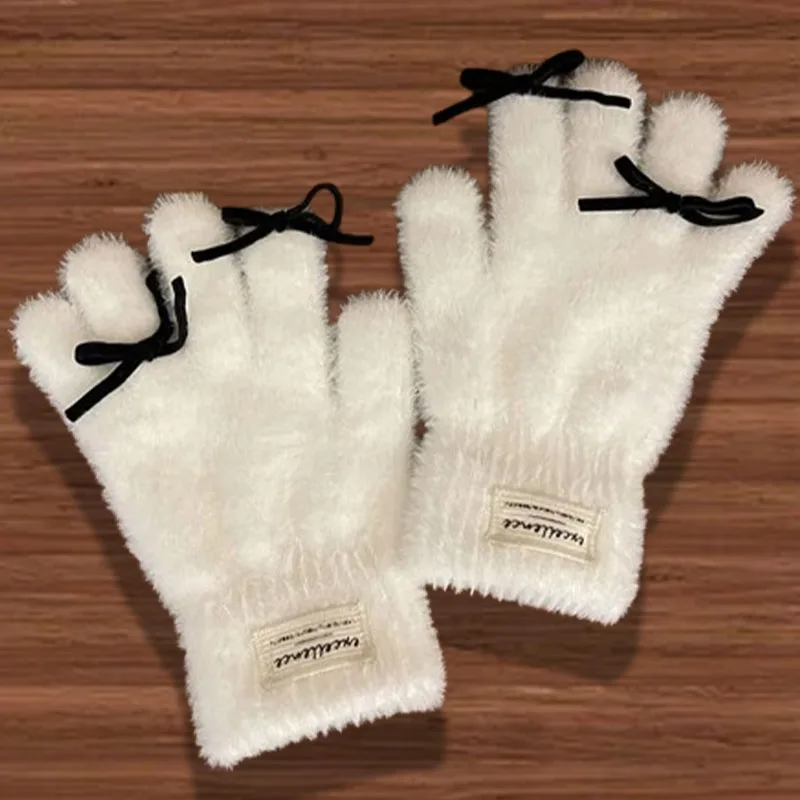 Unisex Soft Mink Fleece Winter Gloves Women Cute bow Solid White Warm Plush Knitted Full Finger Glove Screentouch Wrist Mittens
Unisex Soft Mink Fleece Winter Gloves Women Cute bow Solid White Warm Plush Knitted Full Finger Glove Screentouch Wrist Mittens