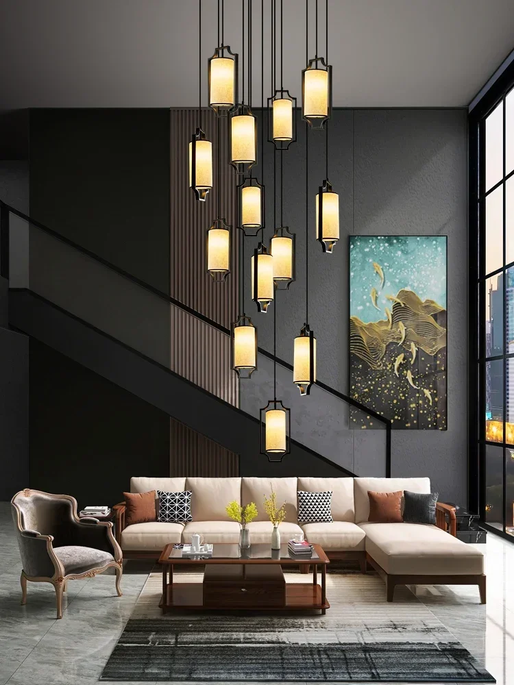 New Chinese Style Rotating Staircase Long Chandelier Duplex Building Villa Black Jump Floor Empty Tea Restaurant Lamp
New Chinese Style Rotating Staircase Long Chandelier Duplex Building Villa Black Jump Floor Empty Tea Restaurant Lamp
