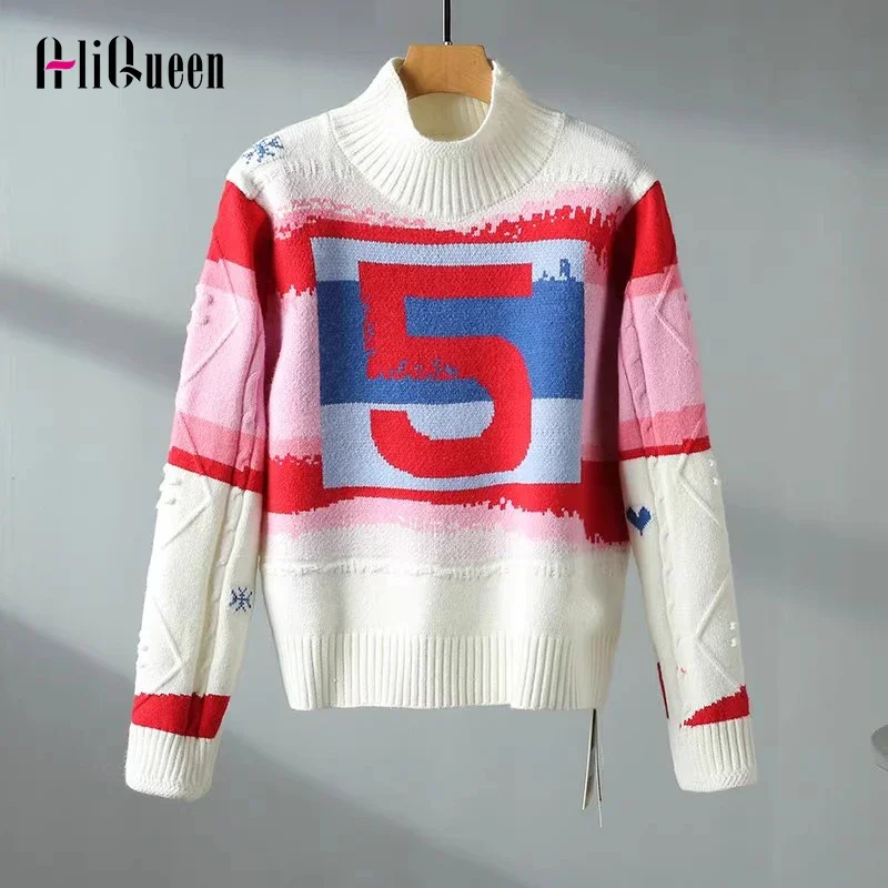 Letter Jacquard Knitted Sweater Women Vintage Elegant Pullover Tops Long Sleeve High Collar Contrast Color Pullovers Jumpers
Letter Jacquard Knitted Sweater Women Vintage Elegant Pullover Tops Long Sleeve High Collar Contrast Color Pullovers Jumpers